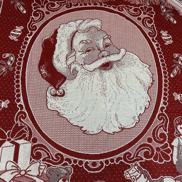 Santa Claus American Weavers Red Tapestry Vintage Throw Blanket Made in USA VTG - Picture 2 of 5